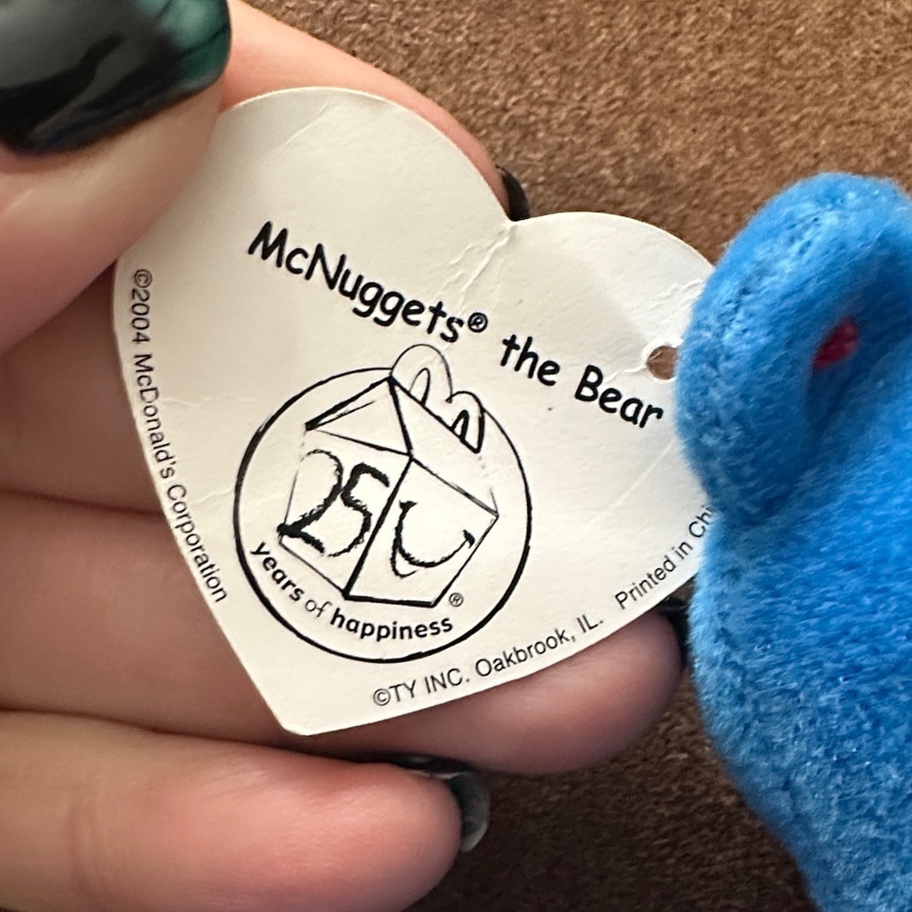 McNugget the Bear Beanie baby Blue Stuffed Bear with Pink Ribbon - Picture 5 of 7